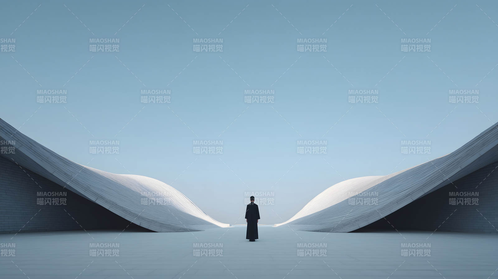 人物伫立建筑之间简约而富有诗意图片