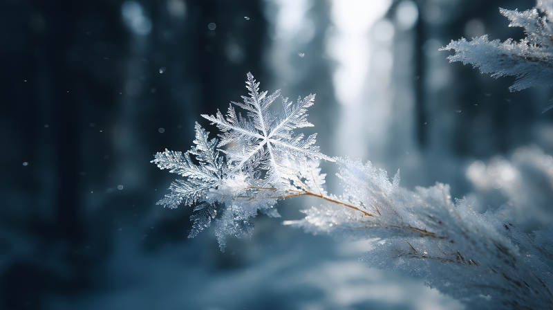 雪花依附于树枝上晶莹剔透图片