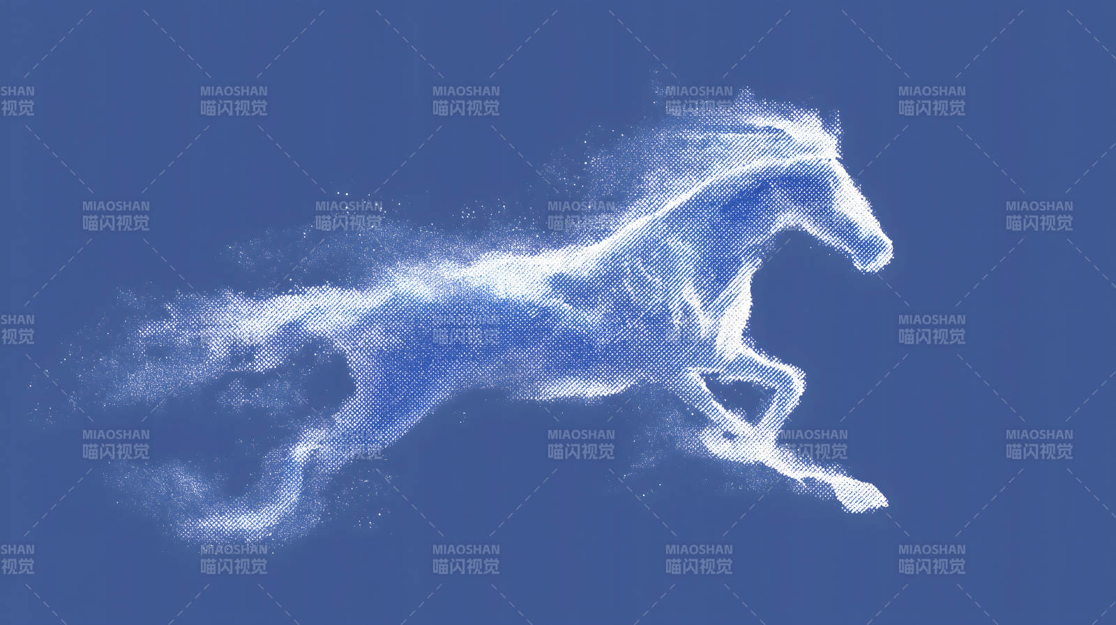 蓝色背景跃马剪影图片