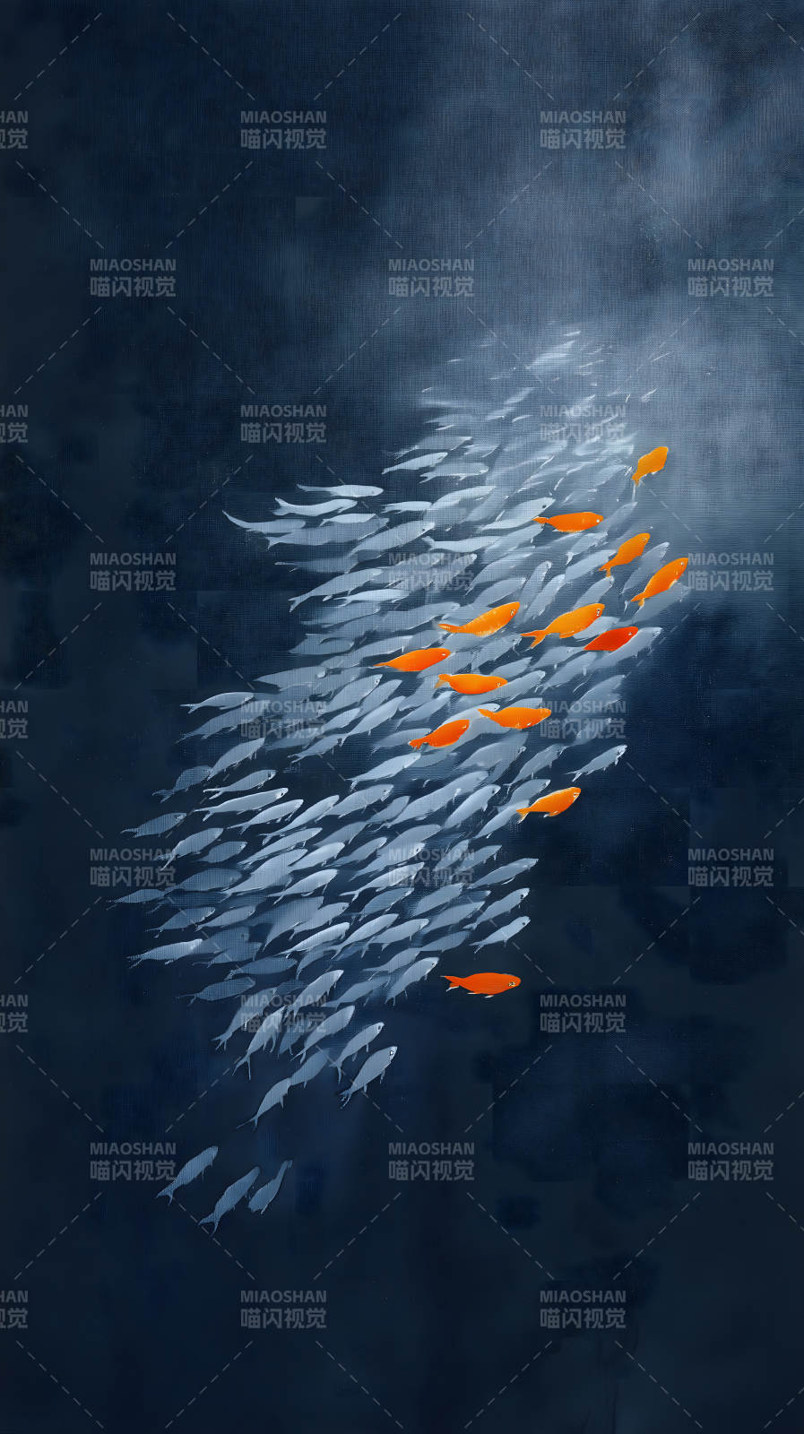 鱼群逆流而上鲜明对比图片