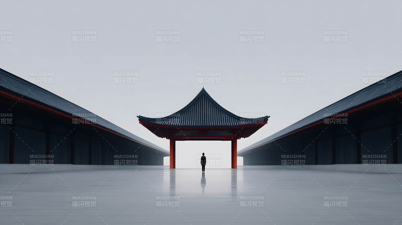 建筑中的孤独身影图片