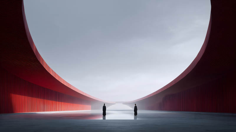 建筑空间中的人物剪影图片