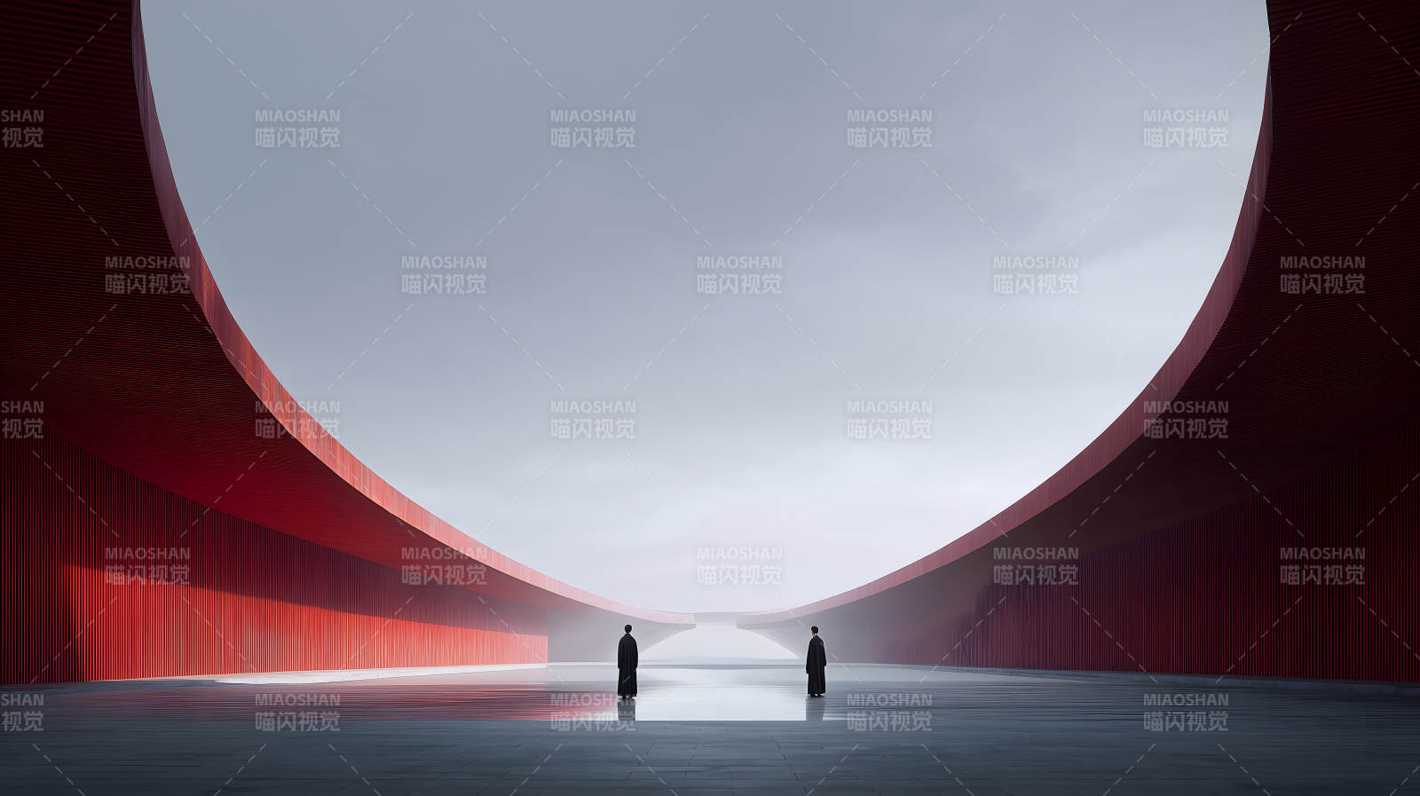 建筑空间中的人物剪影图片