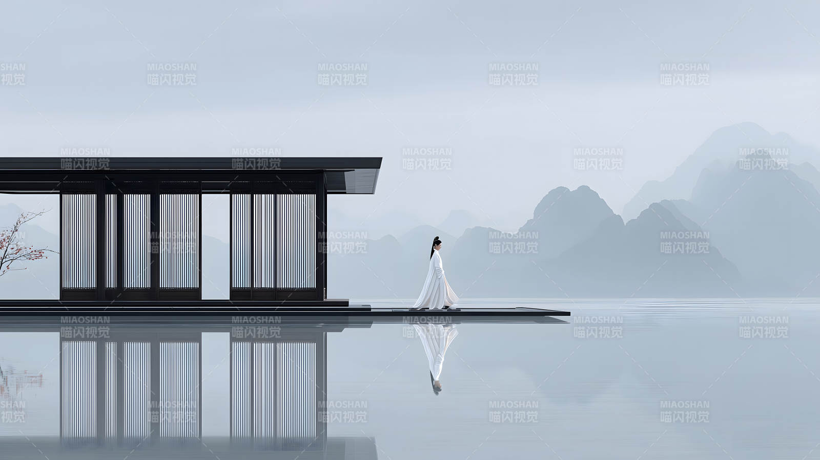 东方意境水墨山水画风图片