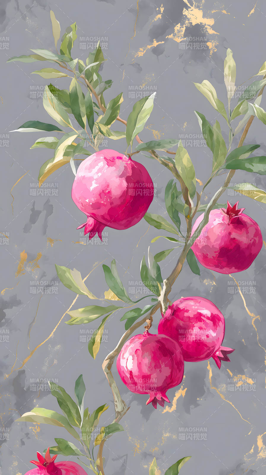 石榴树枝与背景艺术风格图片