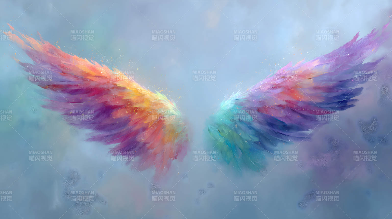 绚丽天使翅膀在云雾中舒展图片