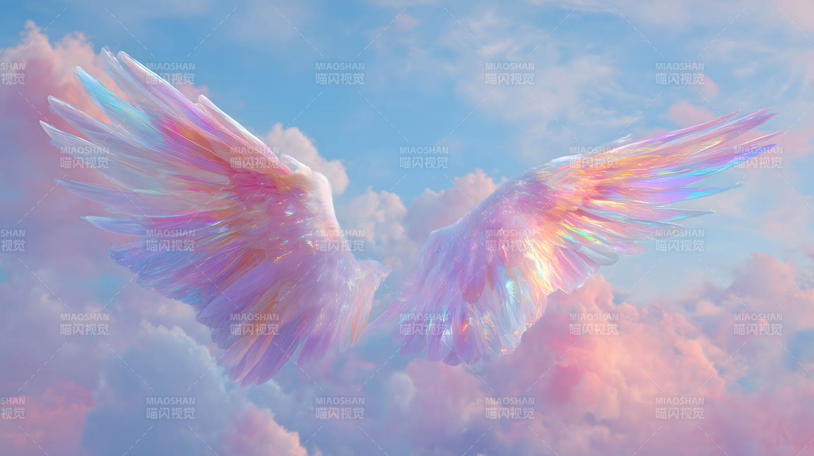 梦幻般的天使翅膀在云中闪耀图片