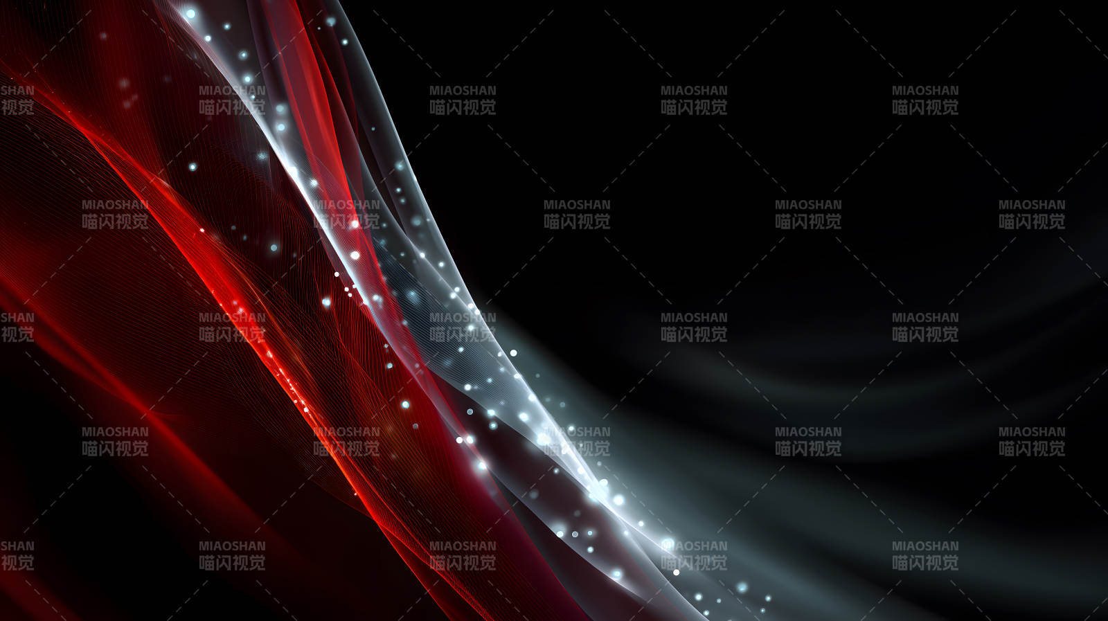 抽象的红白光带在黑色背景上舞动图片