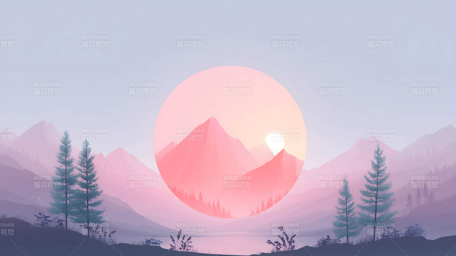 山脉日落静谧自然风光图片