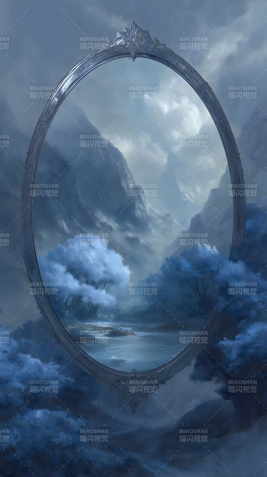 镜中仙境幽静山川蓝色幻境图片