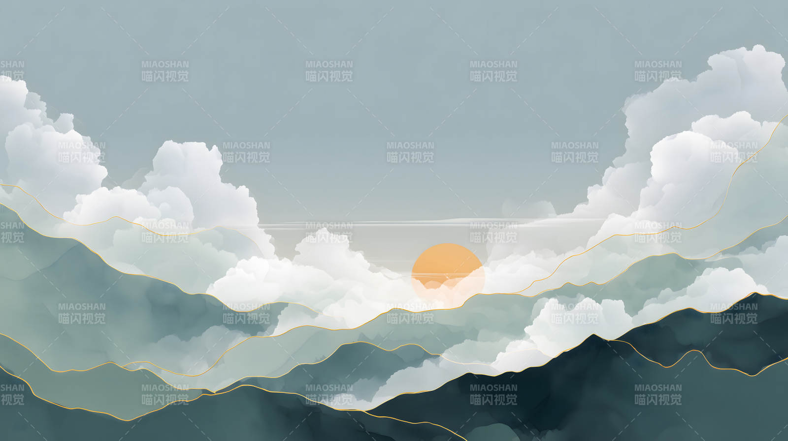 山水意境画日出云海图片