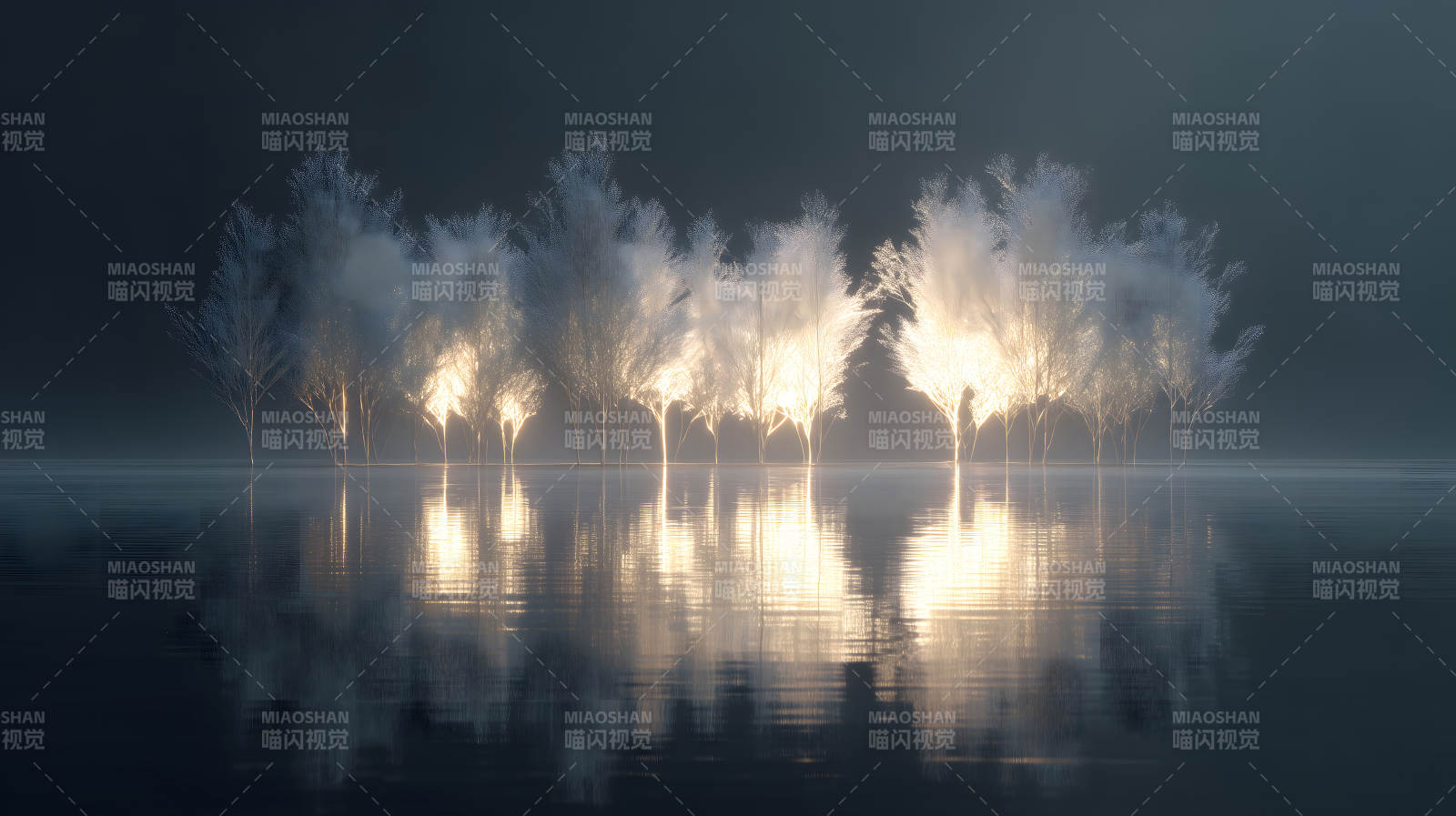 梦幻般的树影与水面光影图片