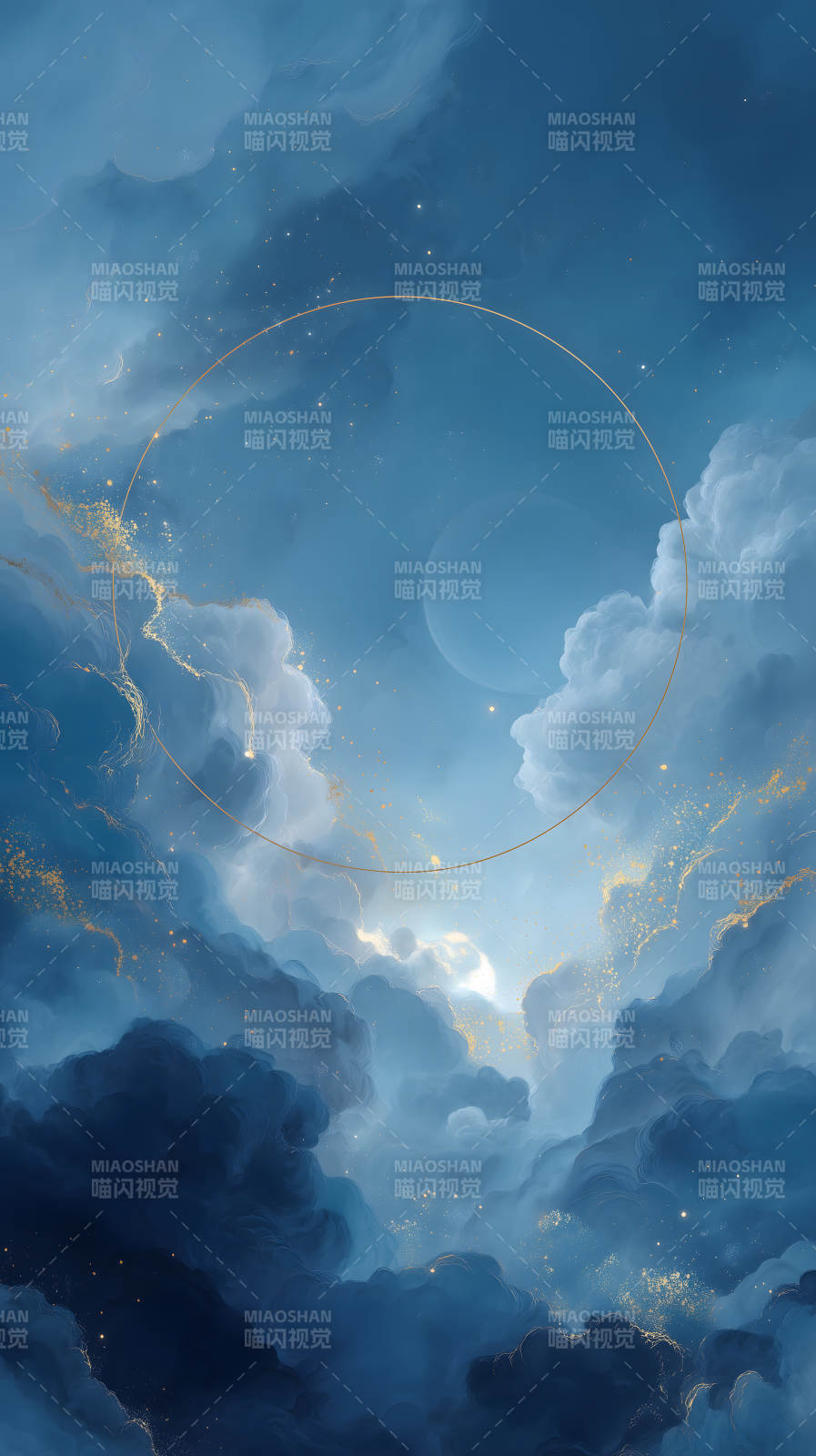 梦幻蓝调天空金色点缀图片