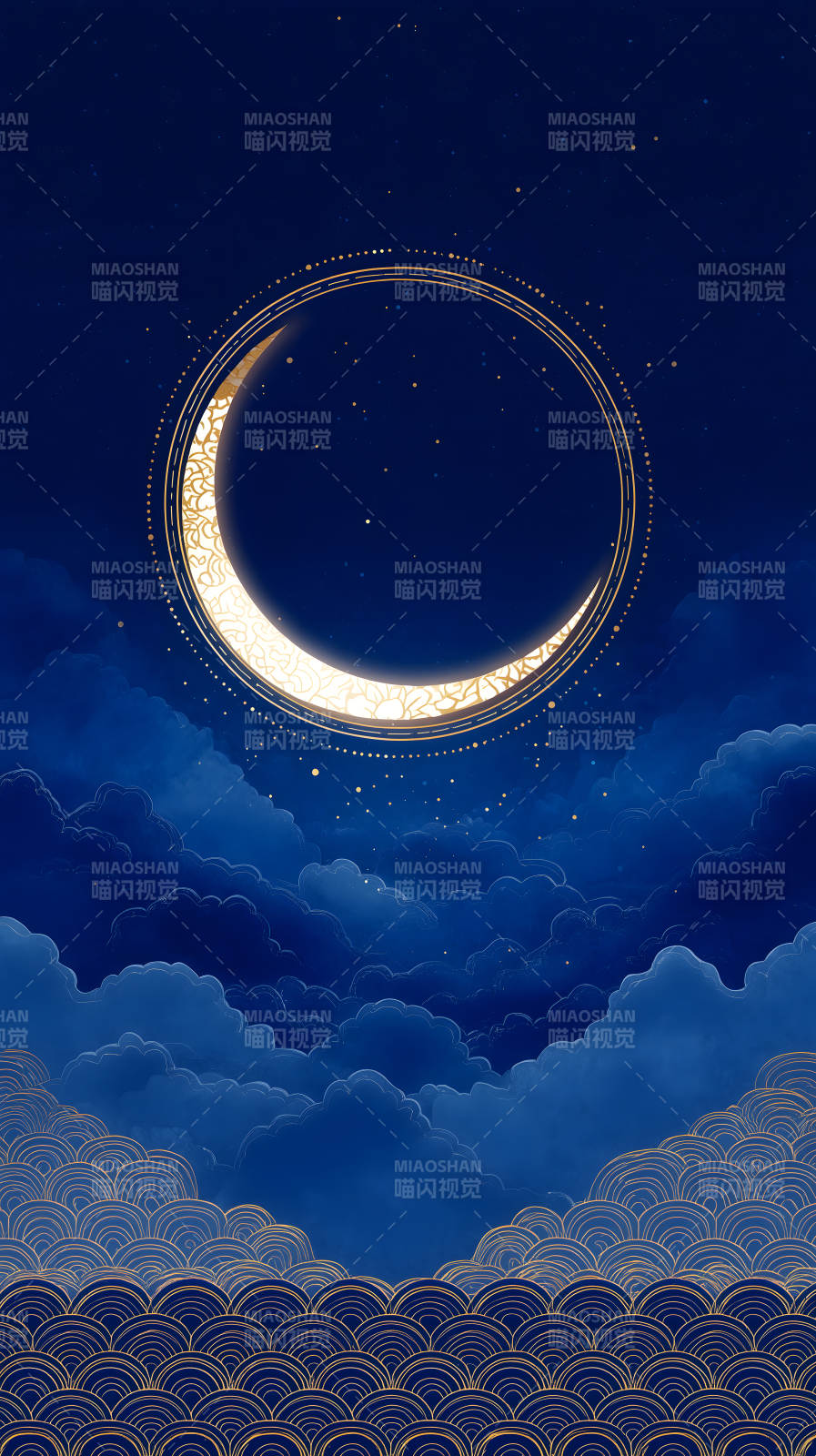 月夜祥云装饰画图片