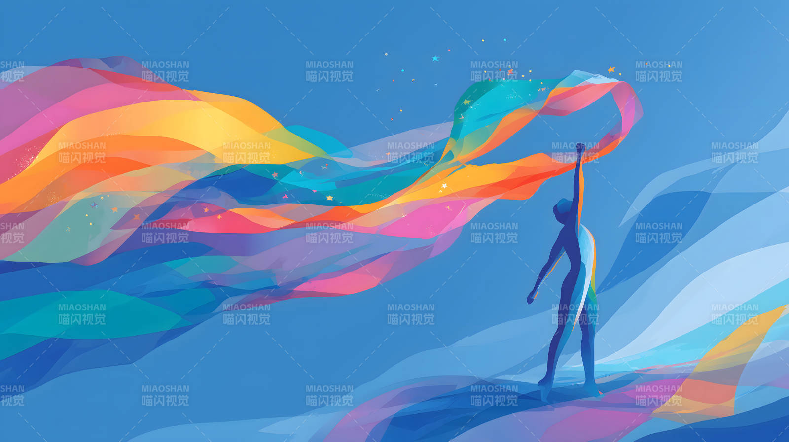 人物与彩带交织的抽象艺术图片