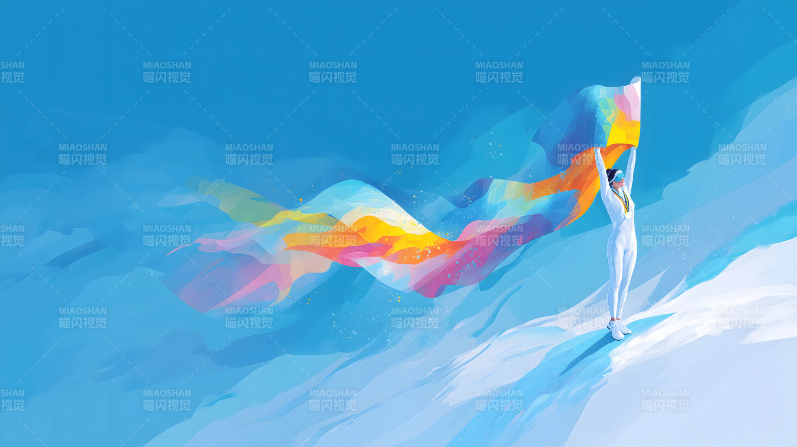 运动员手持彩带迎接胜利图片