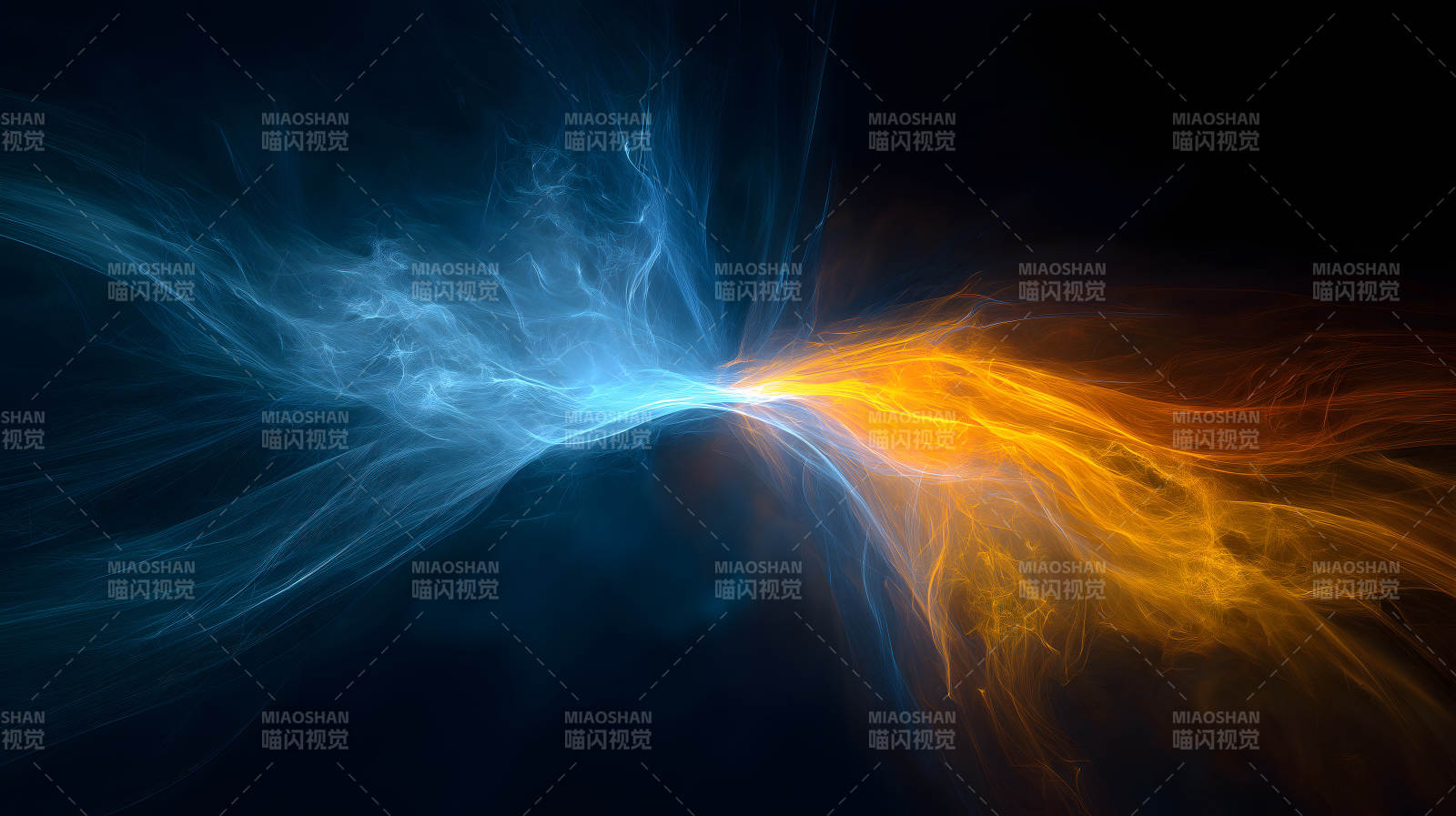 蓝色火焰与黄色光芒交汇抽象图像图片