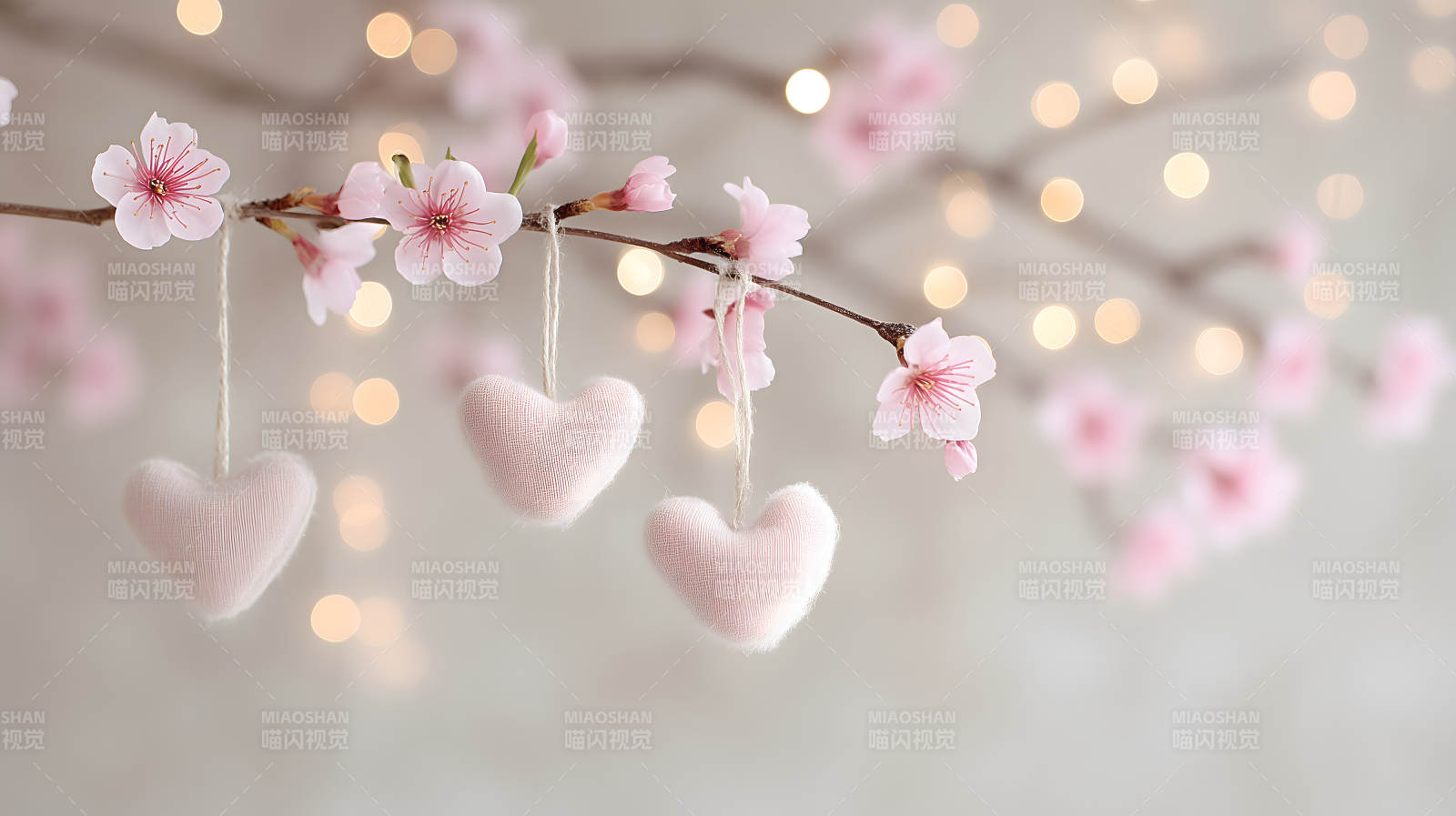 粉色樱花与心形装饰浪漫唯美图片