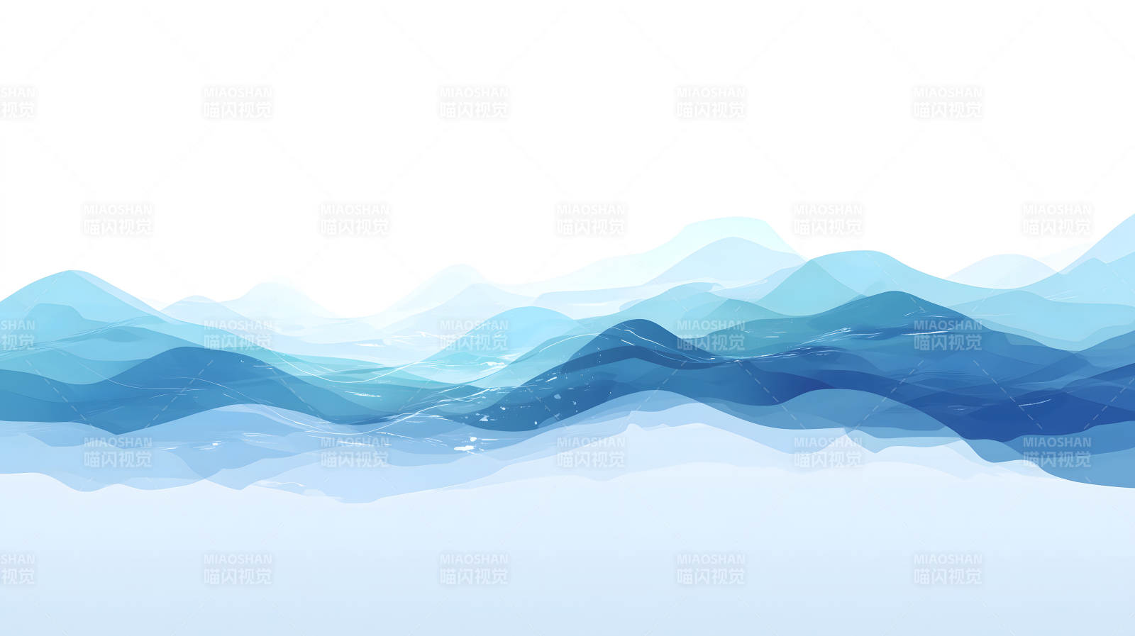 蓝色渐变抽象风景画呈现波浪山峰图片