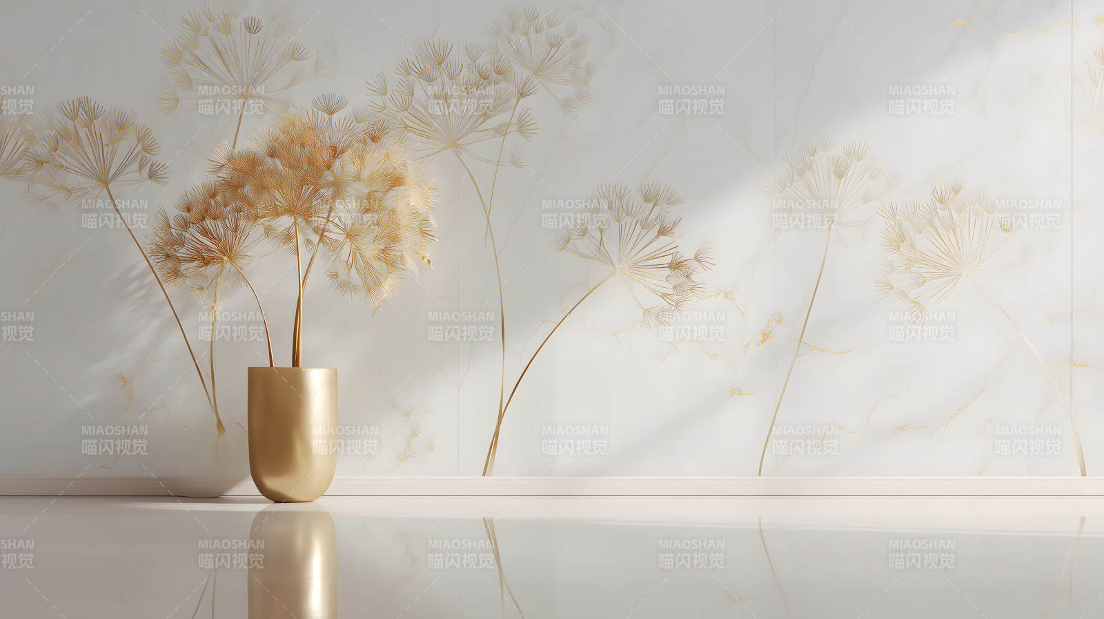 金色花朵装饰的优雅空间图片