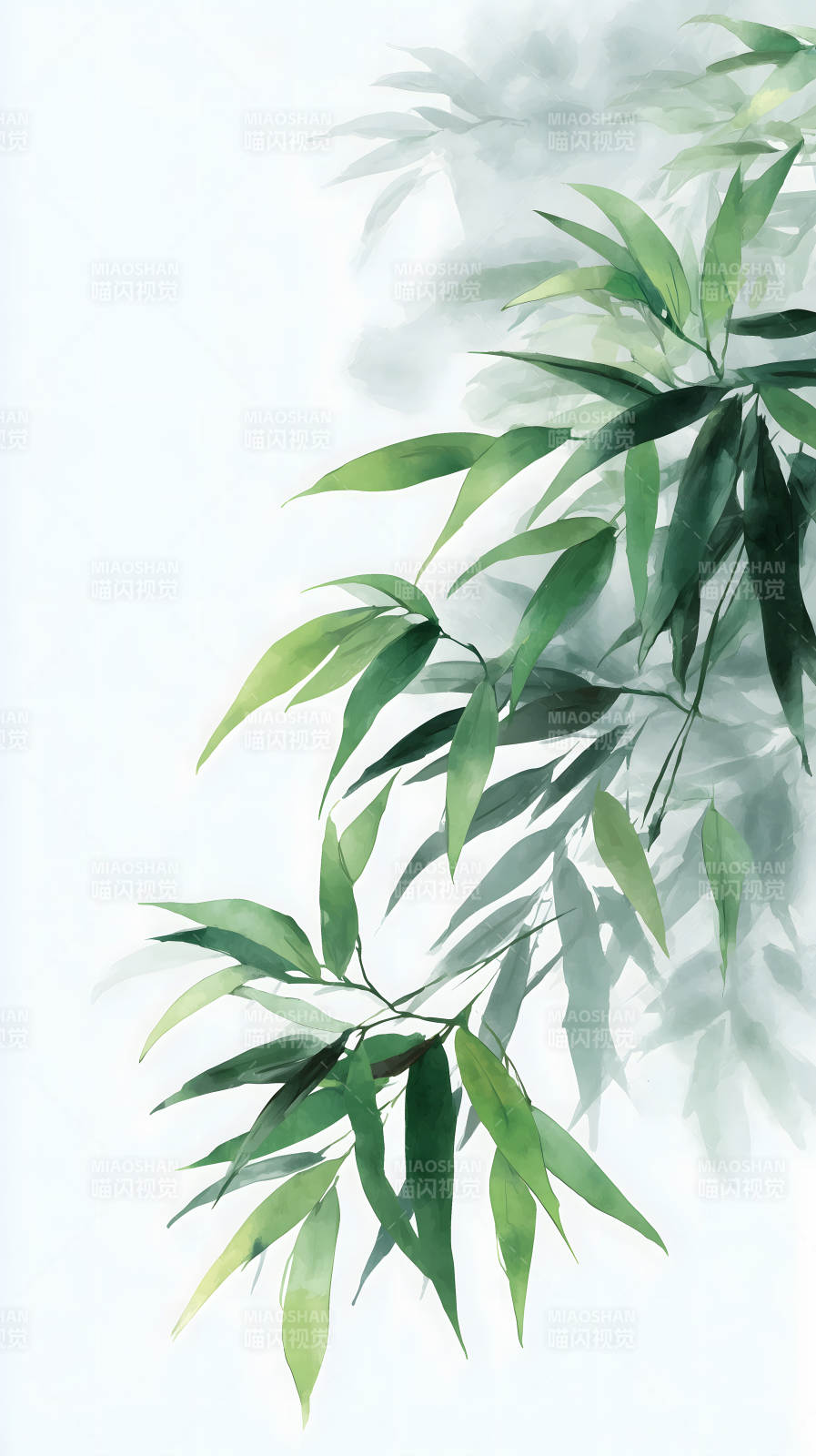 水墨风格竹叶绘画图片