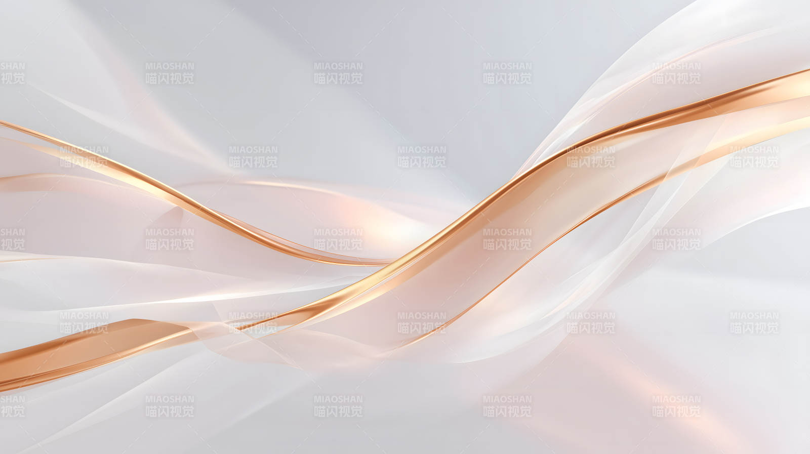 金色线条与白色绸带的抽象艺术图片