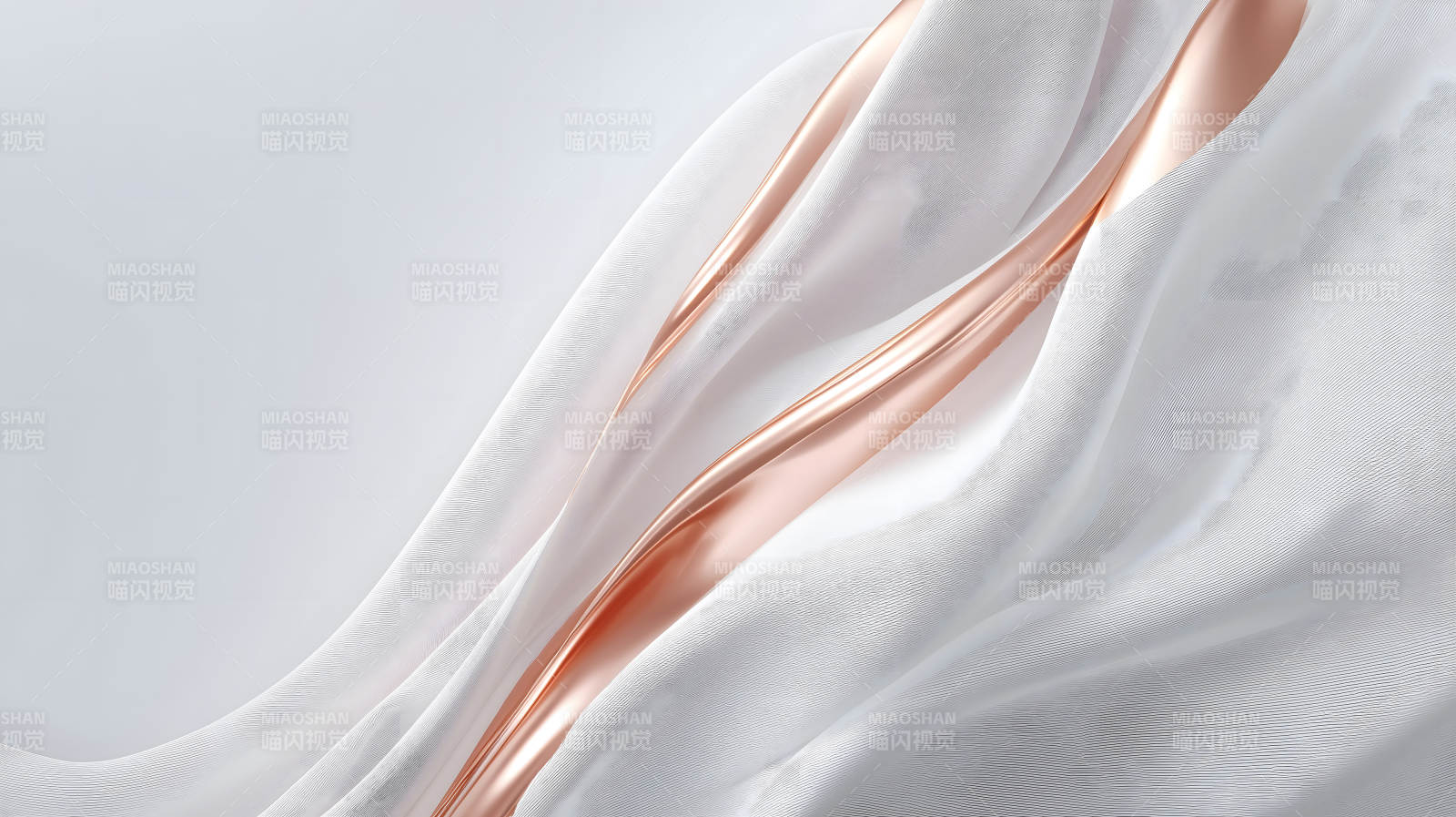 柔软白色织物与金属质感线条交织图片