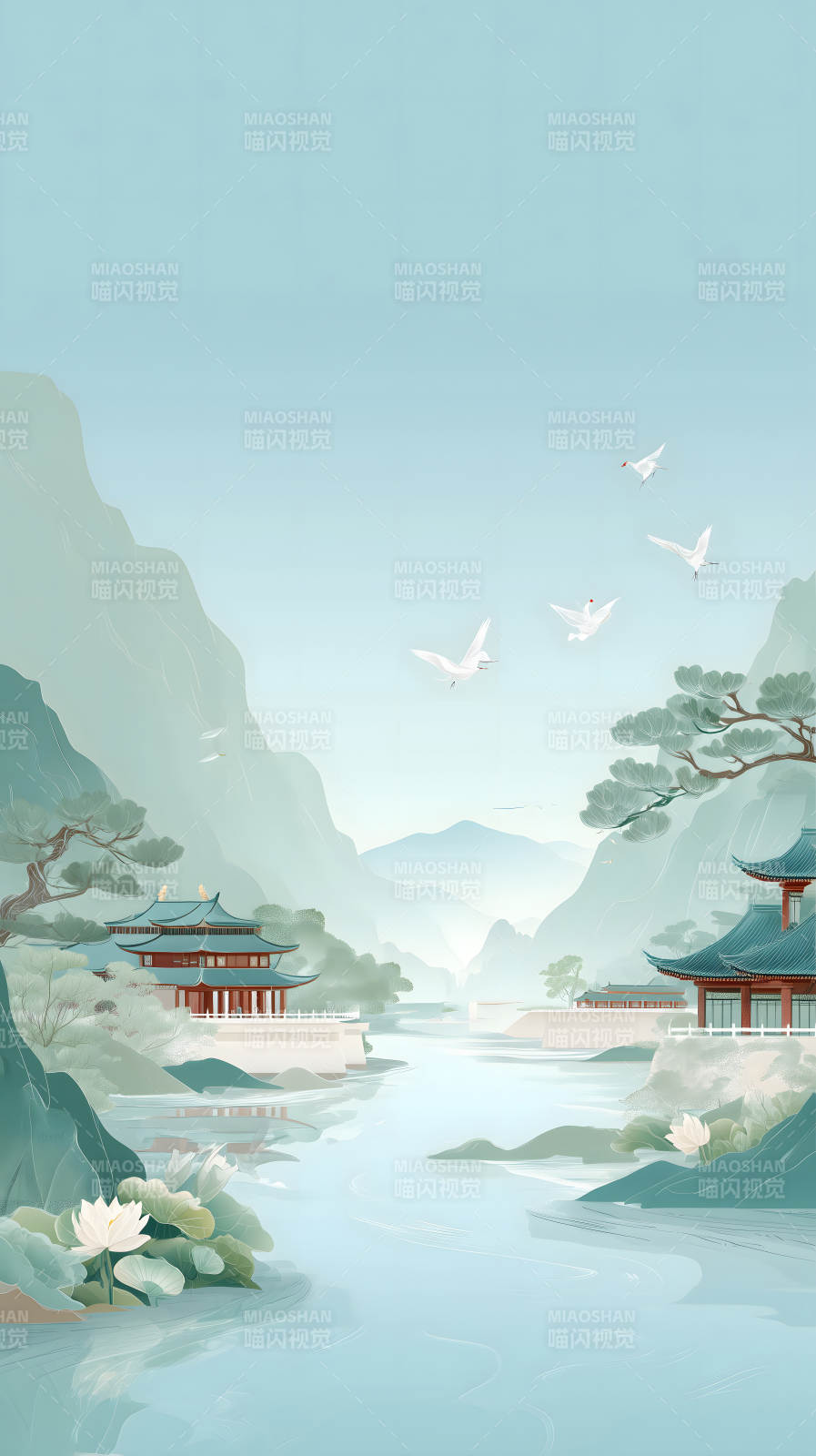 中国风山水画意境图图片