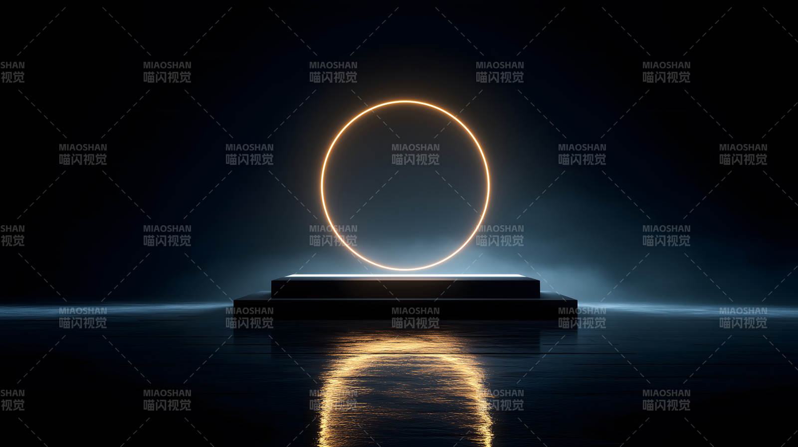 发光圆环和黑色台阶背景图图片