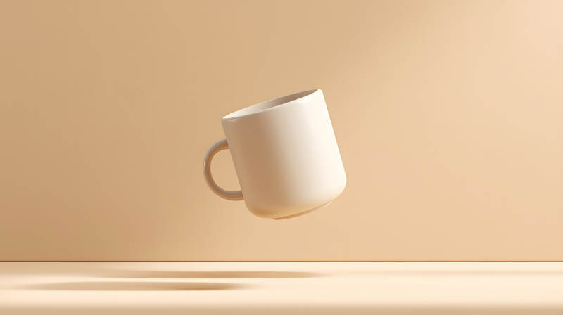 悬浮的白色马克杯极简主义设计图片