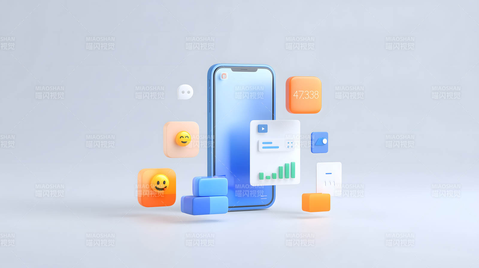 手机应用图标组合3D渲染图片