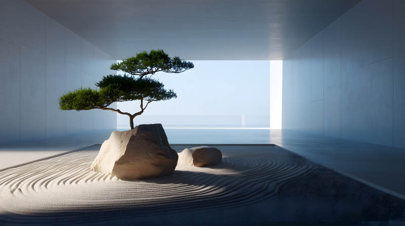 禅意庭院海景呈现宁静氛围图片