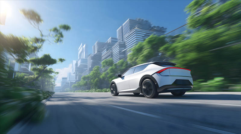 未来城市电动汽车行驶图片