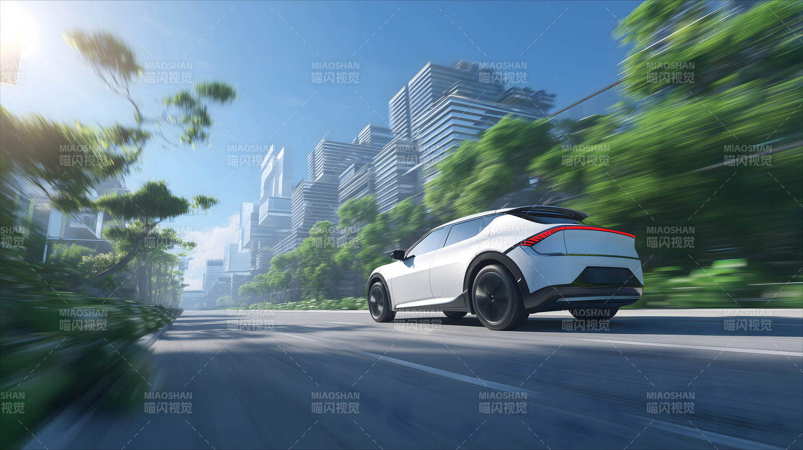 未来城市电动汽车行驶图片