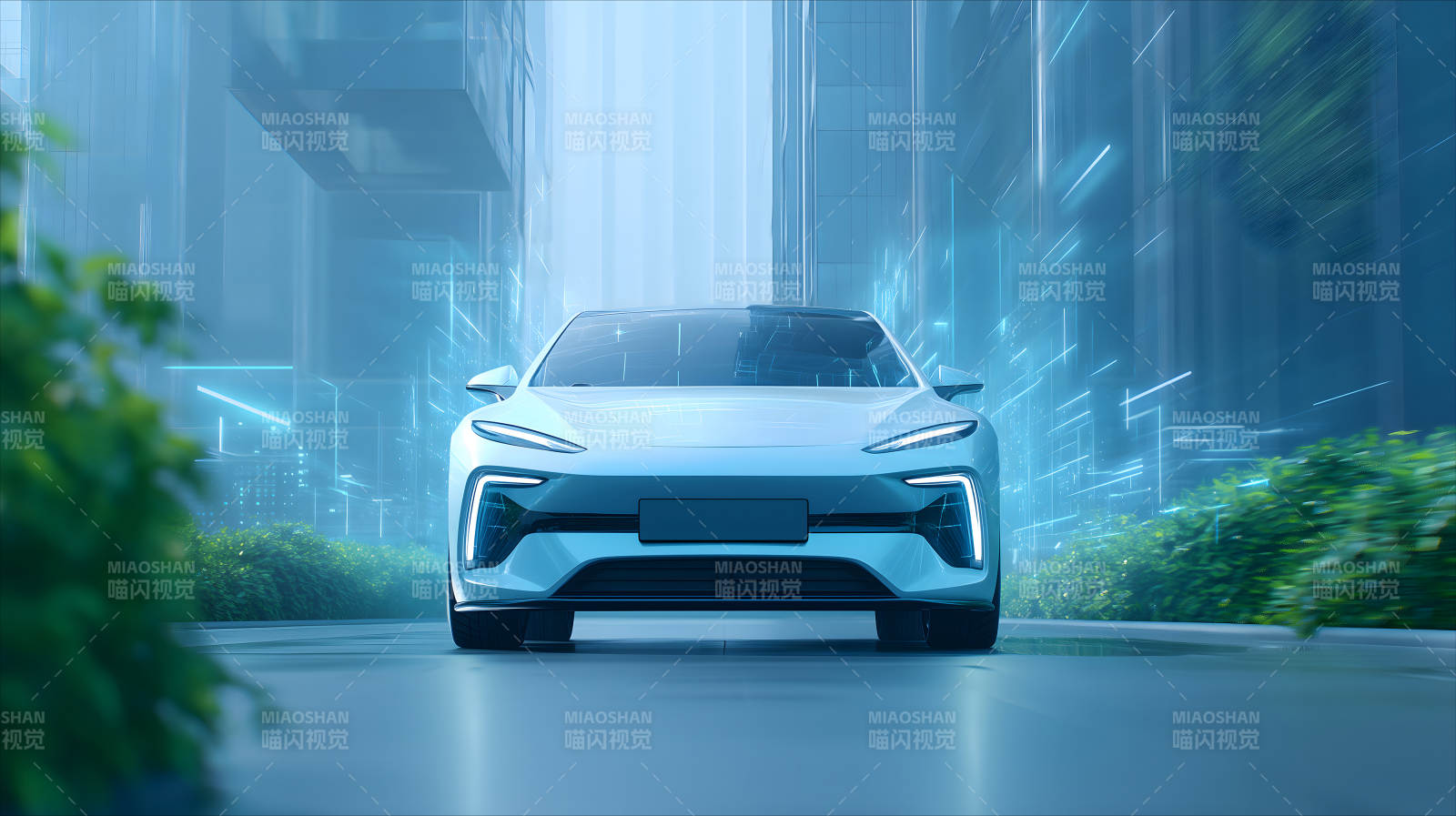 未来科技汽车驶入城市街道图片