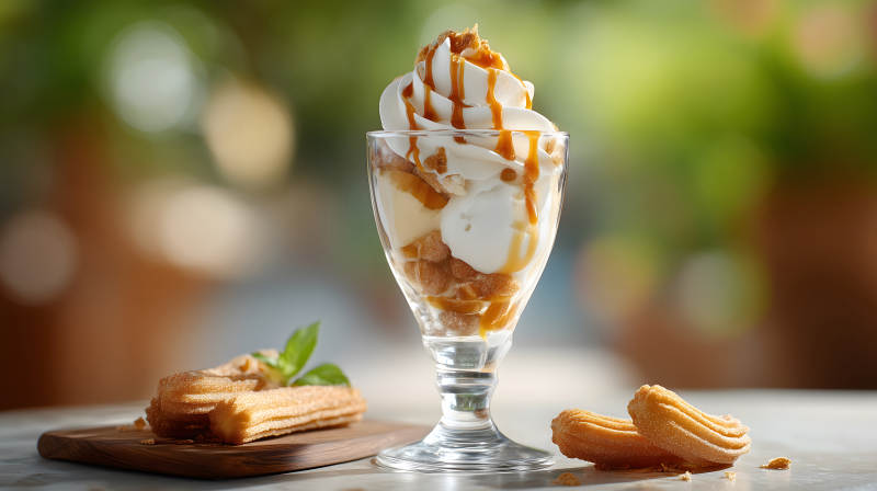 甜点冰淇淋和油炸甜甜圈图片