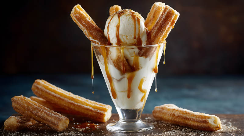 香甜美味的冰淇淋配吉拿棒图片