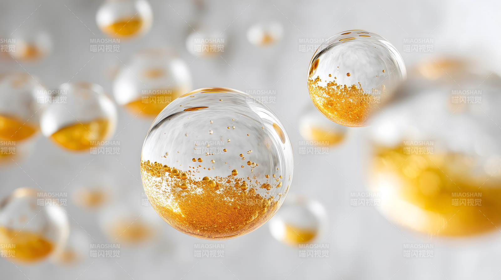 透明球体金色悬浮物图片