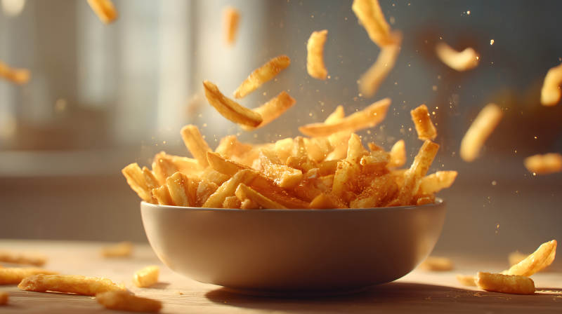炸薯条飞溅的特写镜头图片