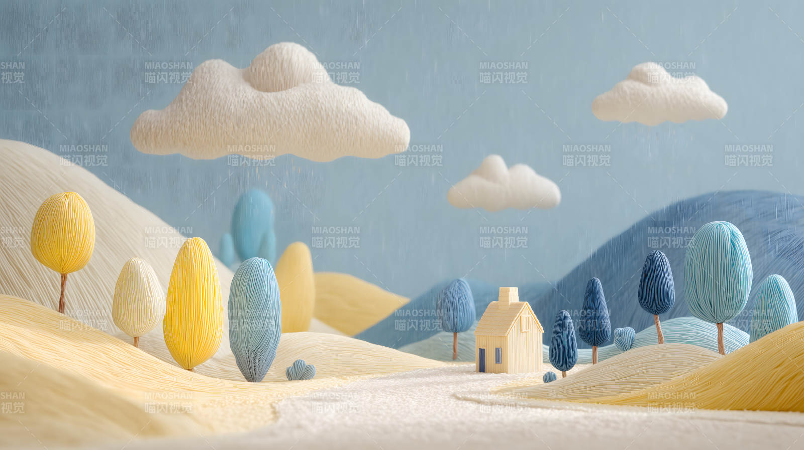 卡通风格的风景画绵羊绒场景图片