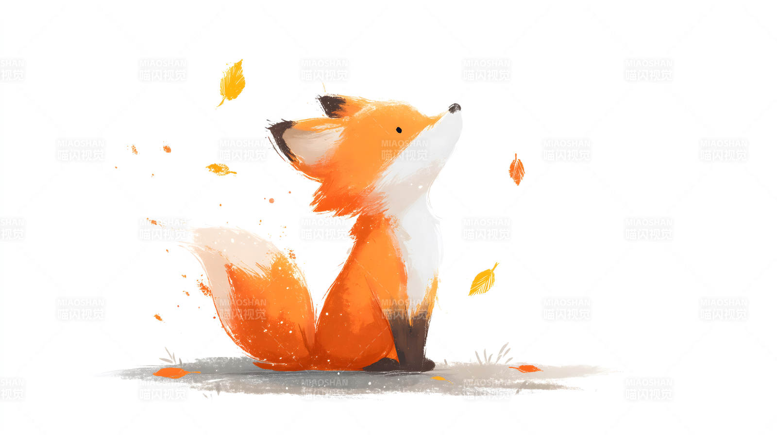 可爱小狐狸仰望落叶图片