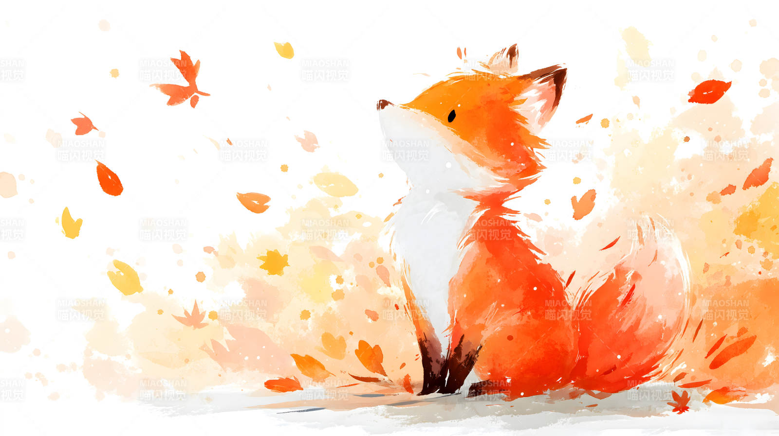 秋日小狐狸赏落叶图片