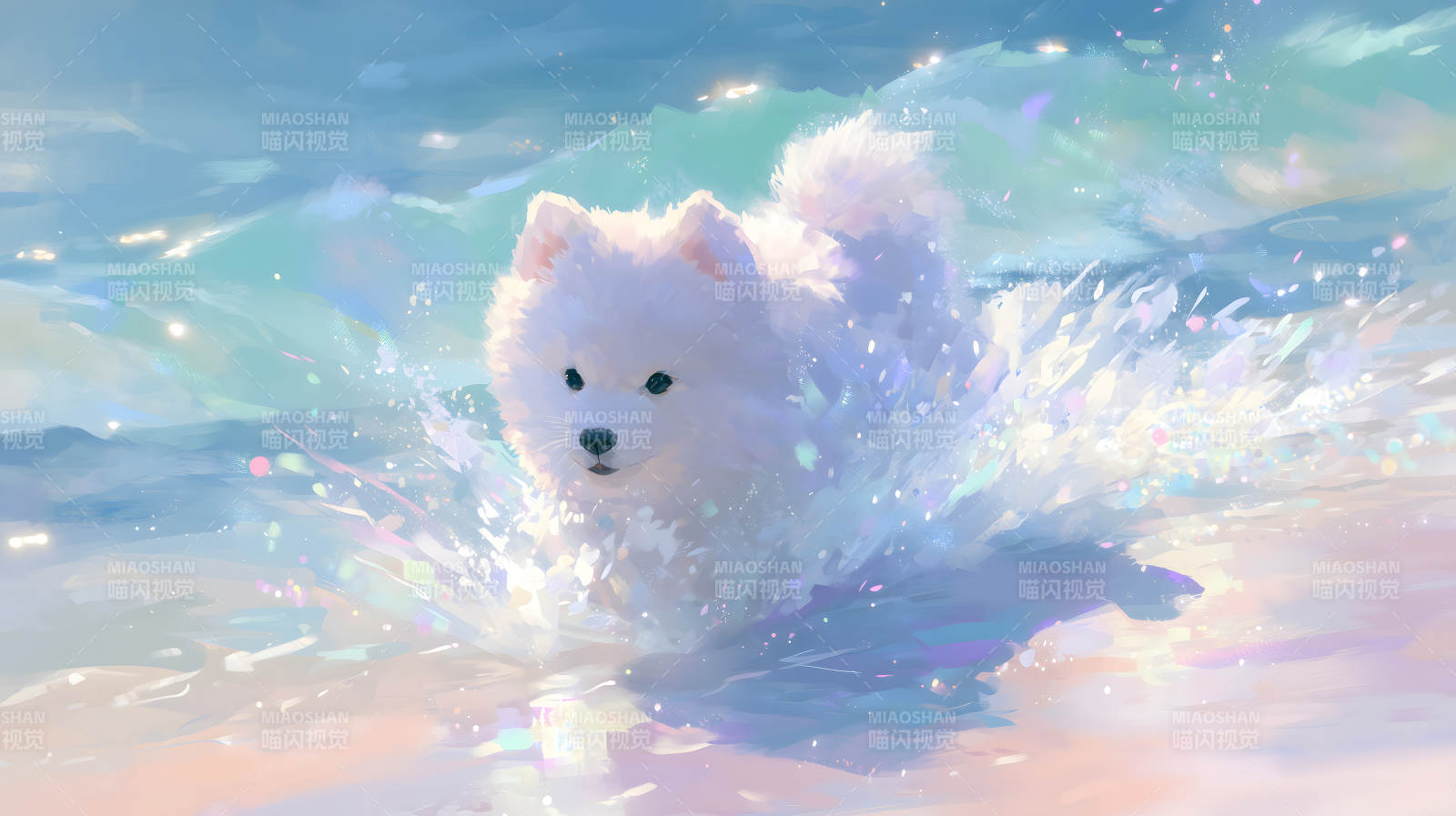 水中的萨摩耶犬图片