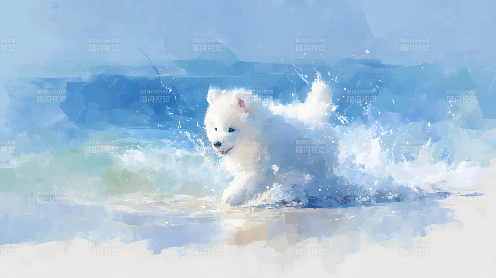 小狗在海浪中嬉戏图片