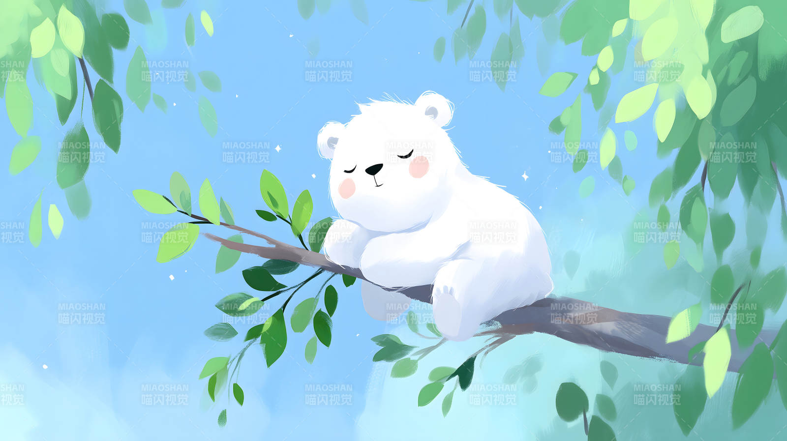 小熊树上睡觉画面温馨宁静图片