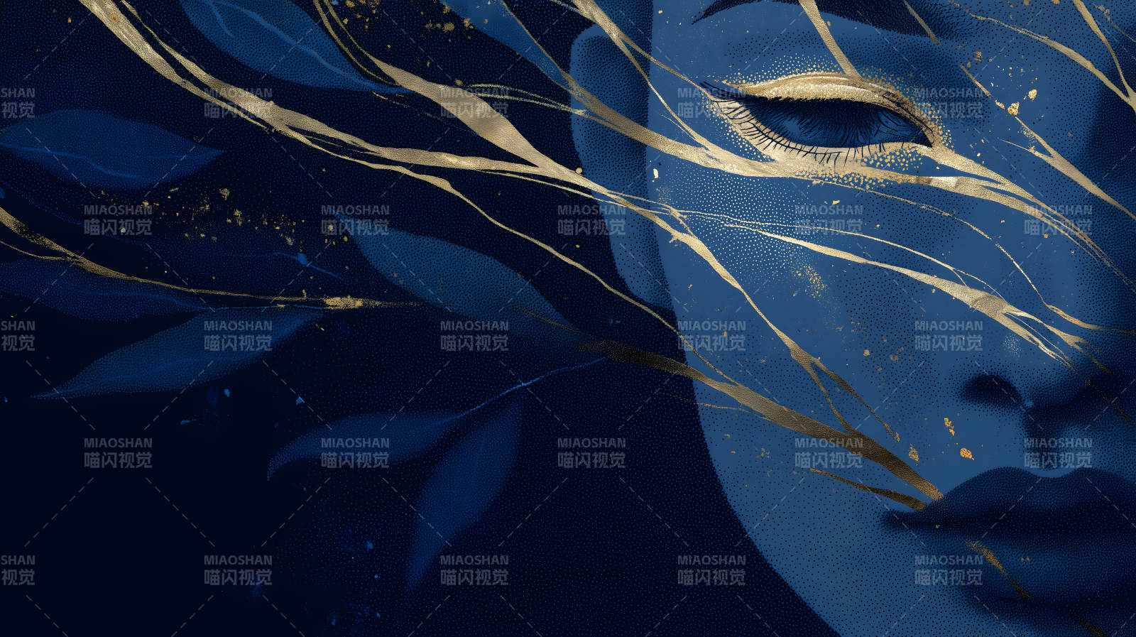 蓝调女神与金色流光交织图片