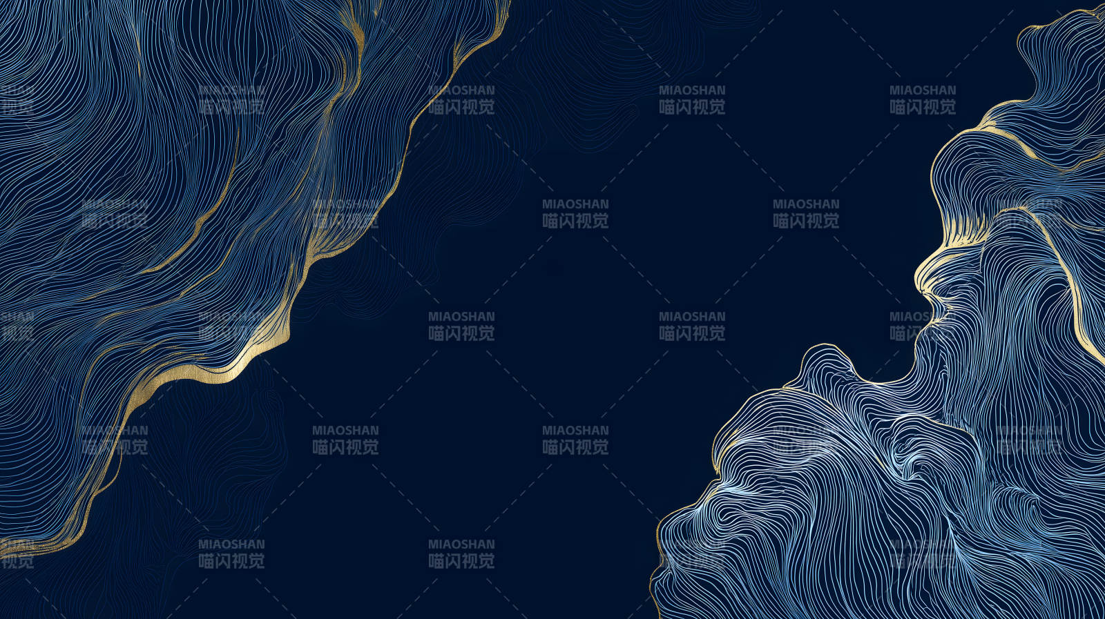 深蓝色抽象线条金色点缀艺术图图片