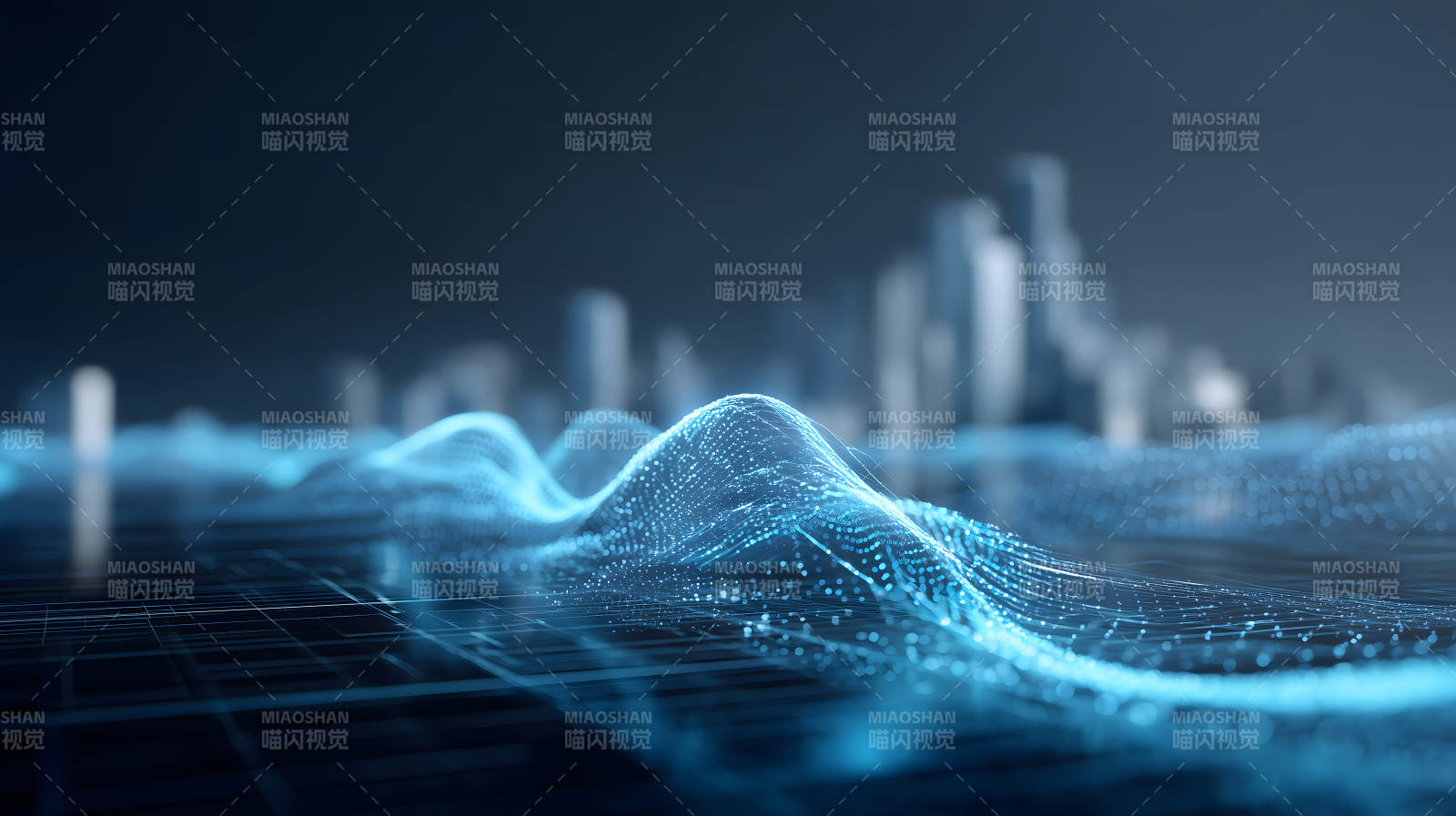 数据可视化蓝光波浪城市背景图片