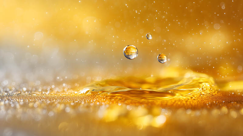 金黄色液体中的水滴图片