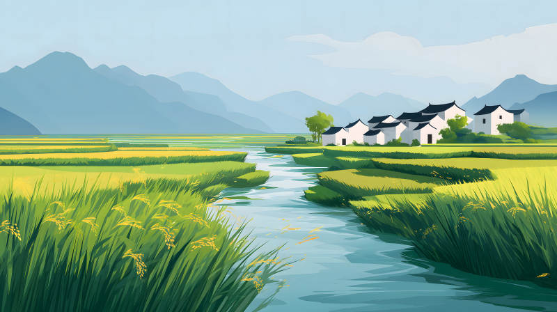 田园风光小桥流水人家山峦图片